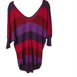 Express Women Striped Multicolor Metallic Short Sleeve V-neck Sweater Size L